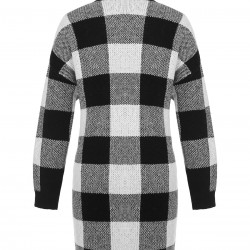 Black & Gray  Plaid Knitted Long Cardigan