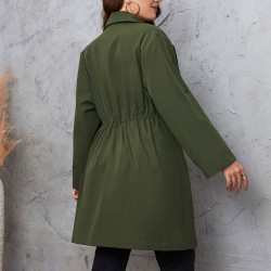 Plus Size Army Green  Solid Lapel Coat