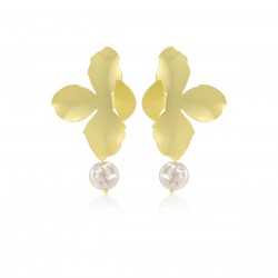 Vintage Alloy Gilt Flower Pearl Earrings