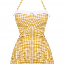 Checked  Halter Bowknot One-piece Swimsuit