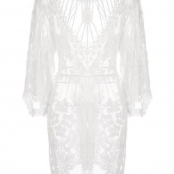 White V-Neck Embroidered Lace Cover-up