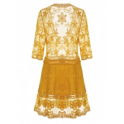 Yellow  Lace Crochet Cutout Cover Up