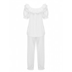 White Modal Puff Sleeve Bib Pajama Set